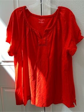 Talbots Bright Red Eyelet-Trim Split Neck Tunic
